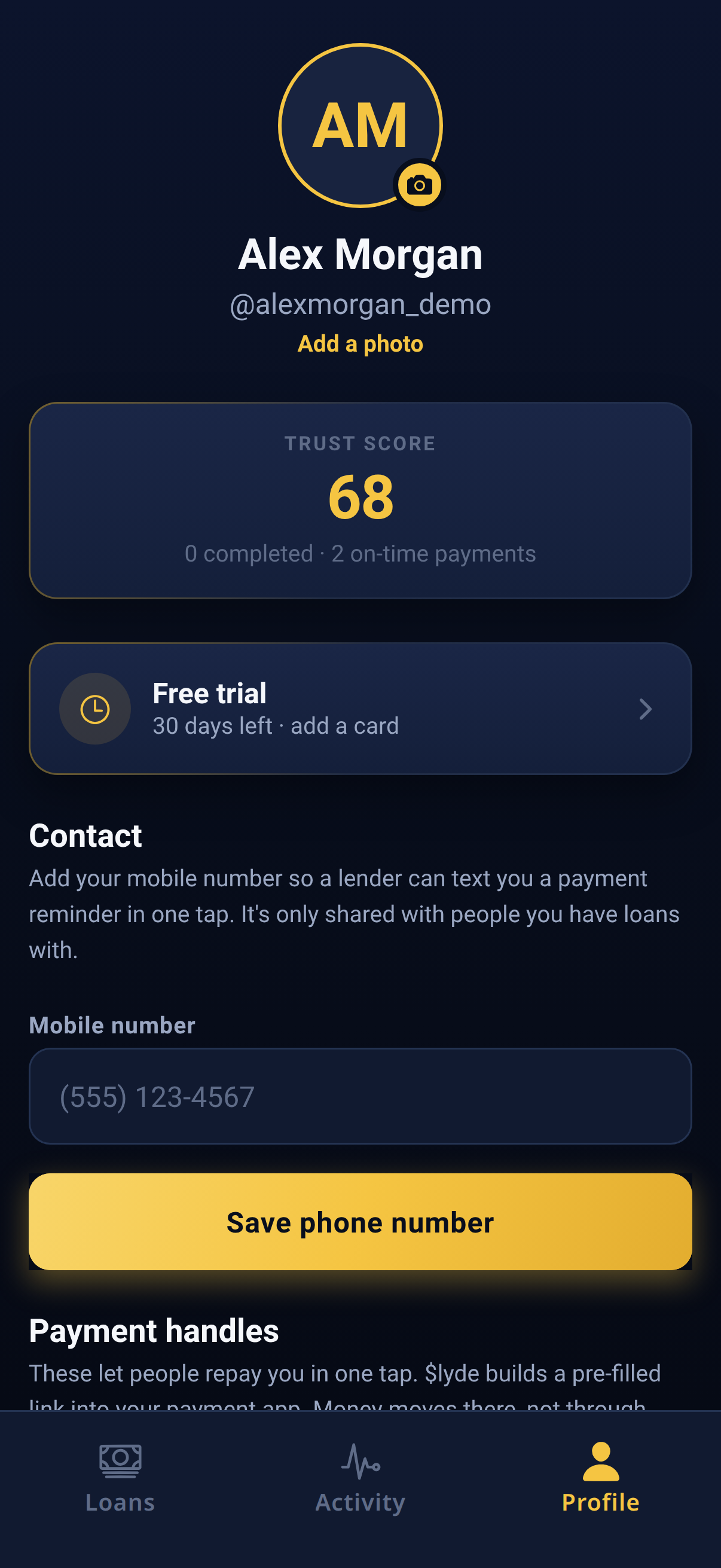 Profile and payment handles