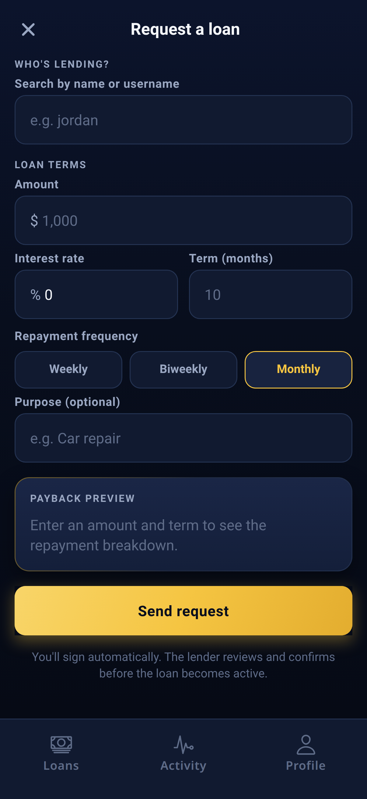 Request a loan